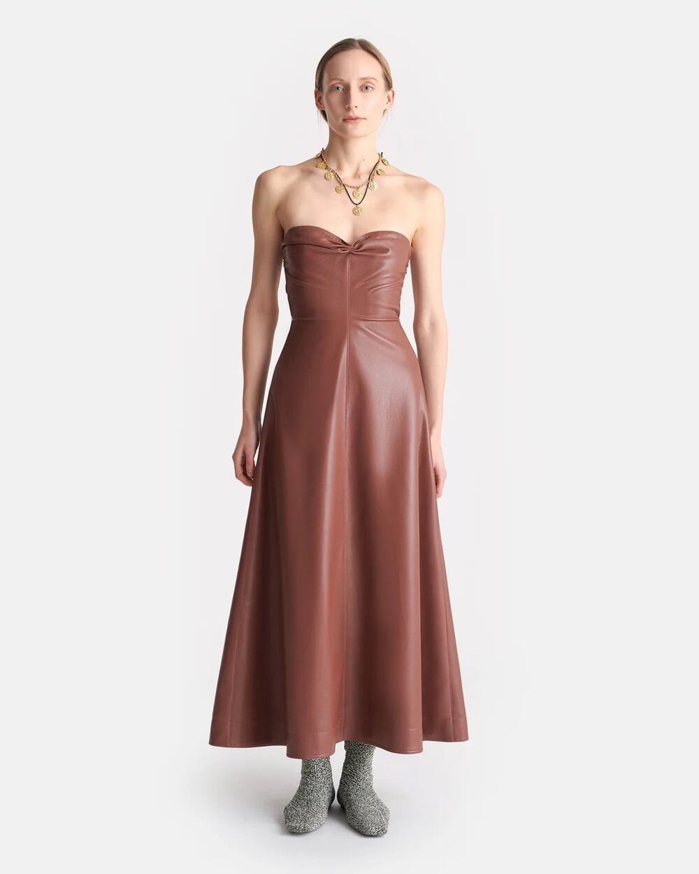 Nanushka NWT L IWONA Okobor™ Alt-Leather Midi Dress